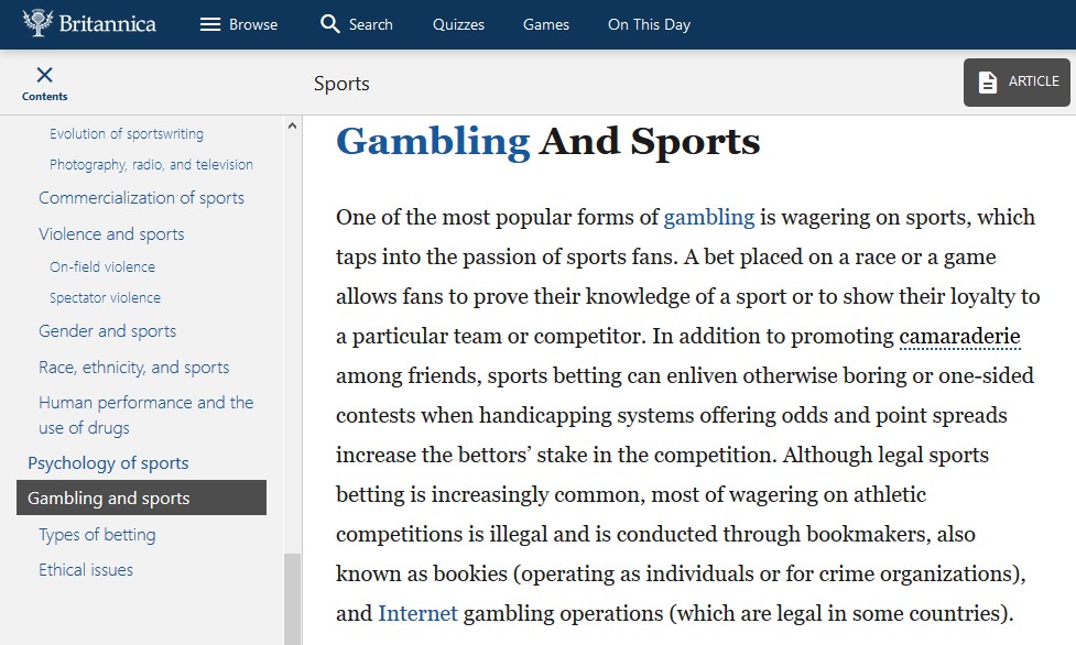 Sports Gambling Britannica